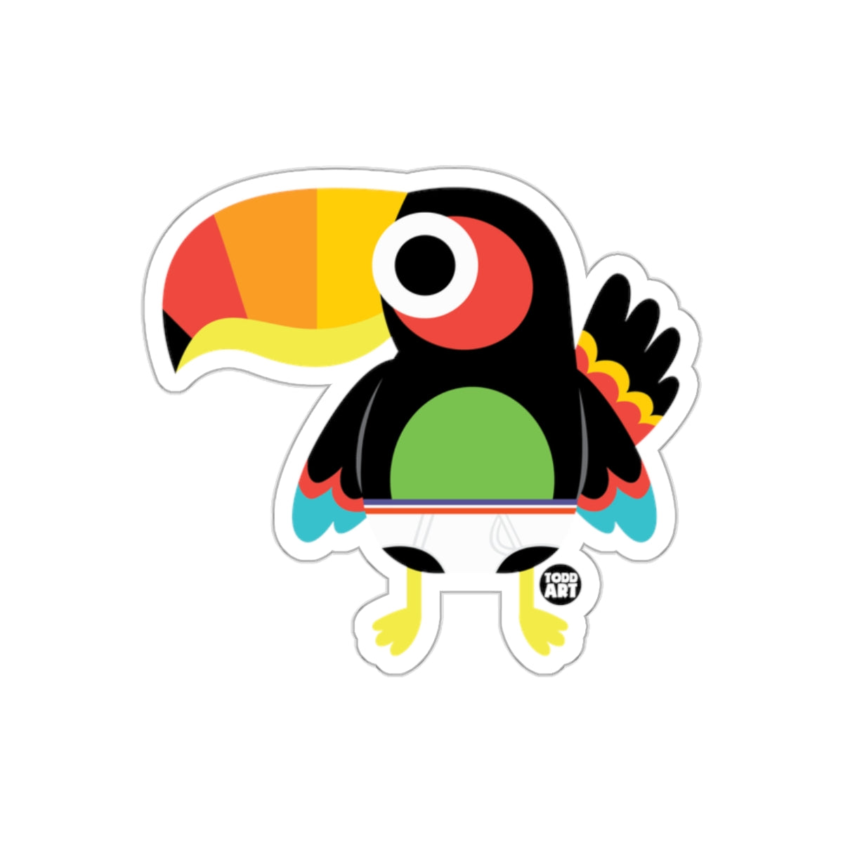 Colorful Cartoon Toucan Wearing Diaper Sticker