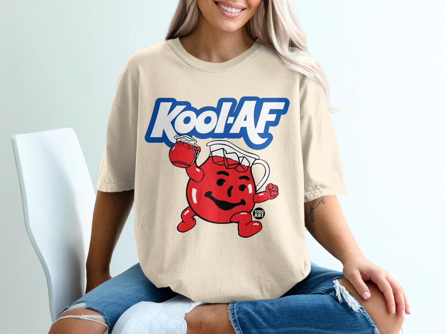 Kool-Aid AF cartoon character holding a glass of Kool-Aid.