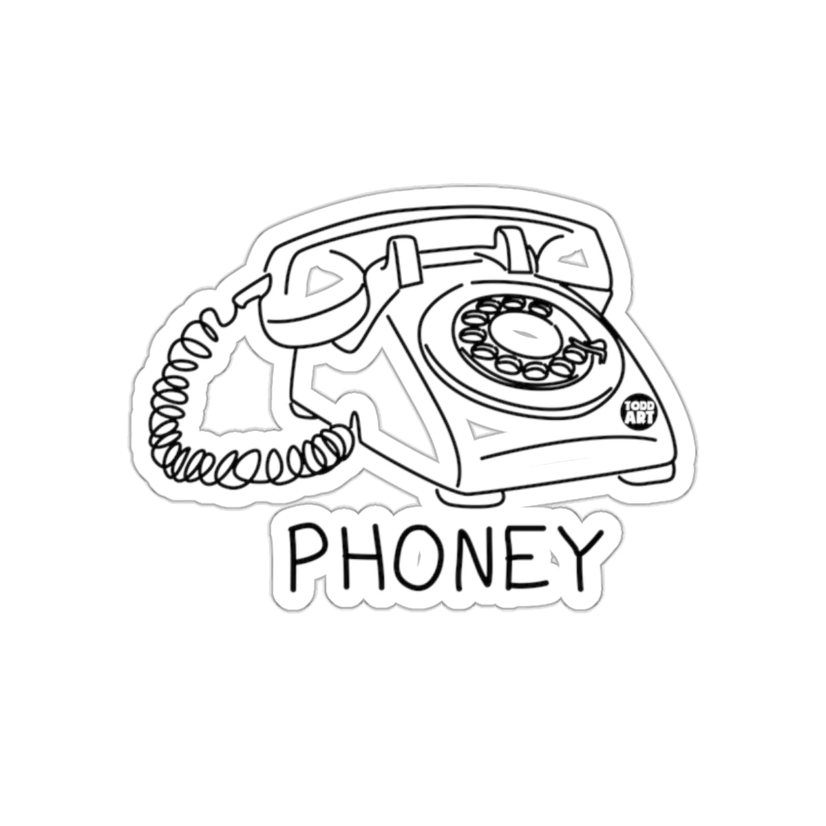 Retro Telephone Phoney Sticker Black and White Design