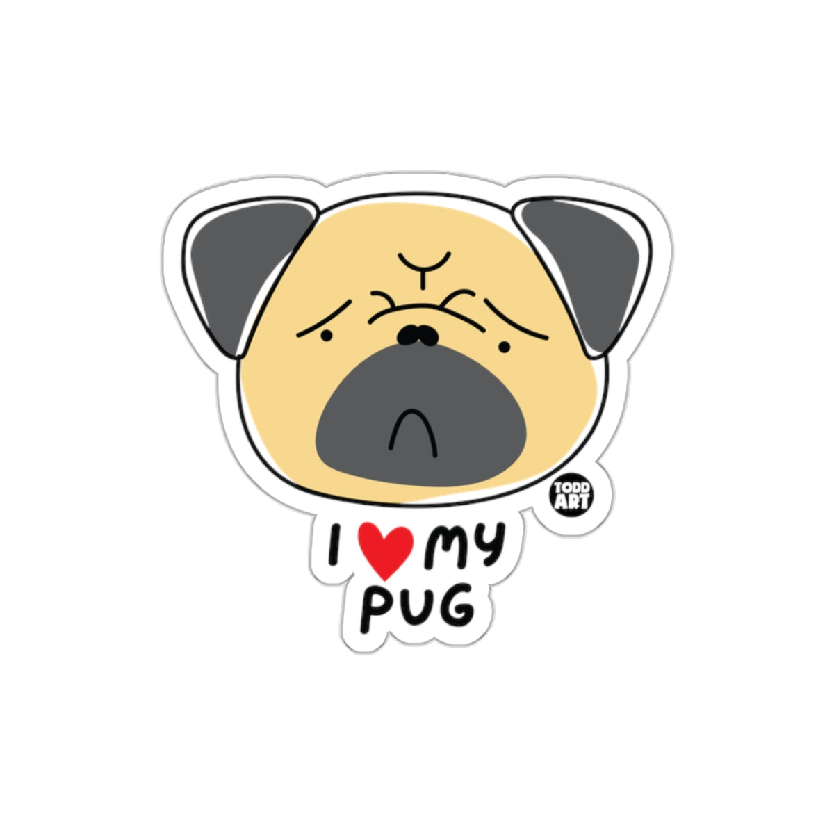 Cute I Love My Pug Cartoon Artwork Sticker