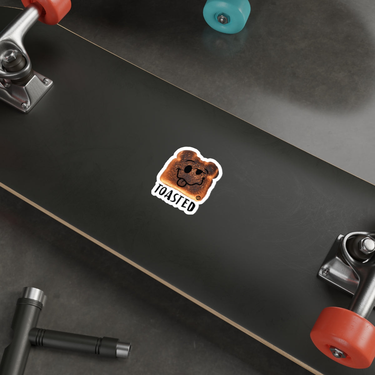 Funny Cartoon Toasted Bread Sticker on Skateboard