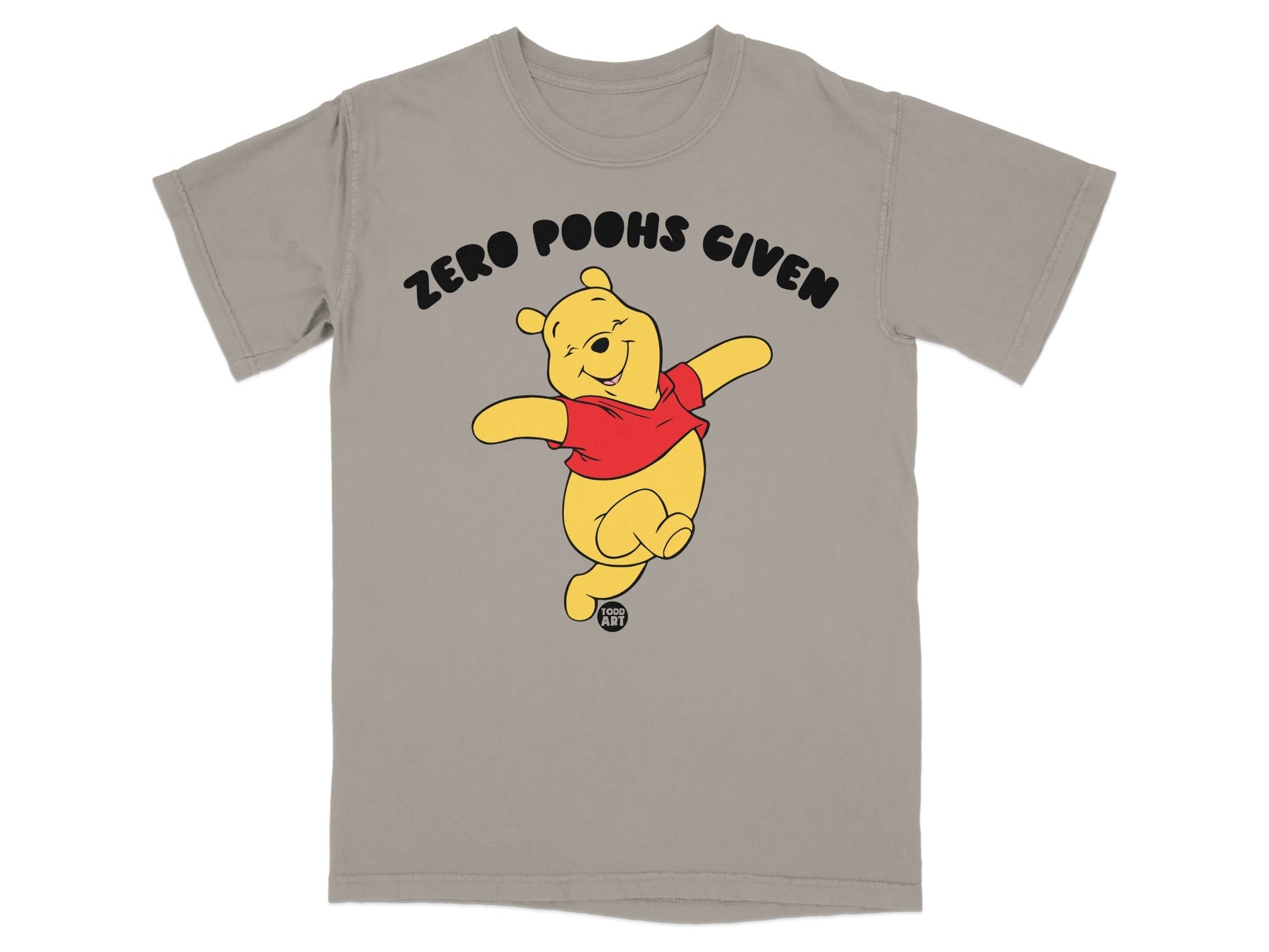 Winnie the Pooh graphic t-shirt with "ZERO POOHS GIVEN" text.
