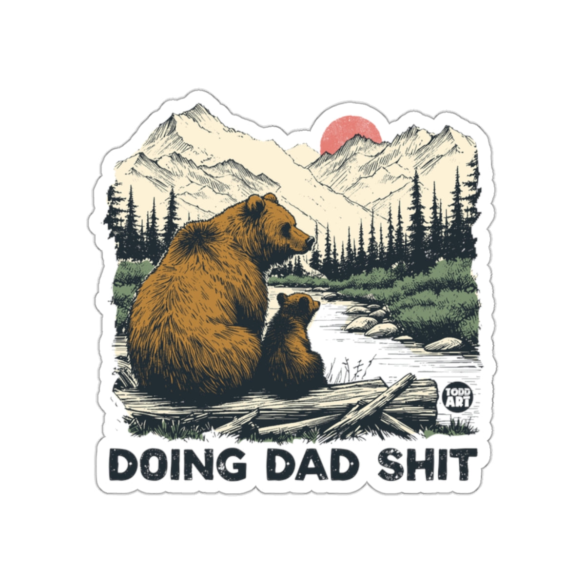 Bear Dad with Cub in Nature Scene Sticker
