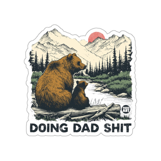 Bear Dad with Cub in Nature Scene Sticker
