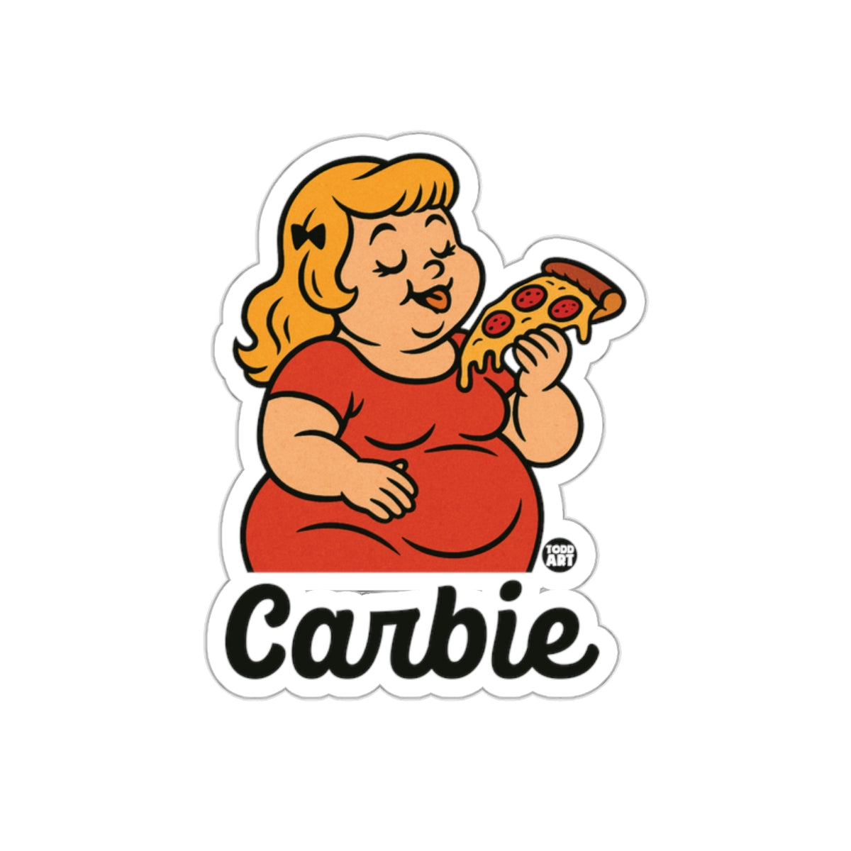 Carb Loving Girl Pizza Sticker Cartoon Character