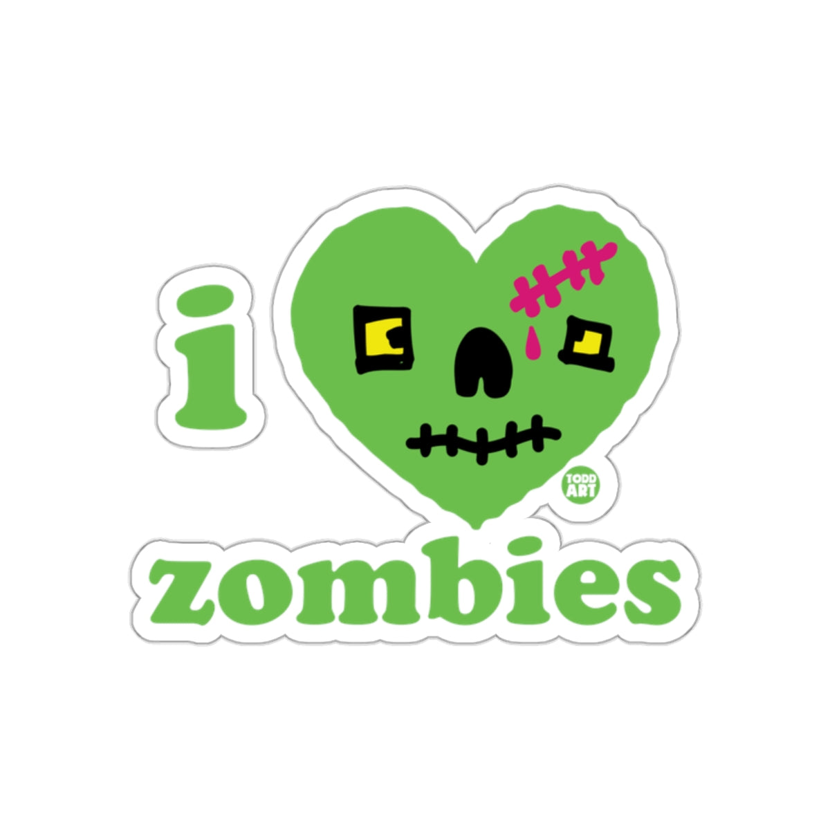 I Love Zombies Cute Cartoon Illustration Sticker