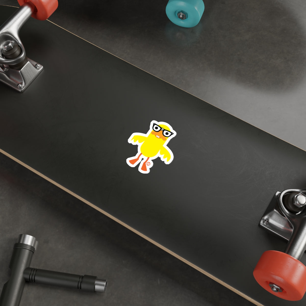 Yellow Cartoon Chicken with Glasses Sticker for Skateboard