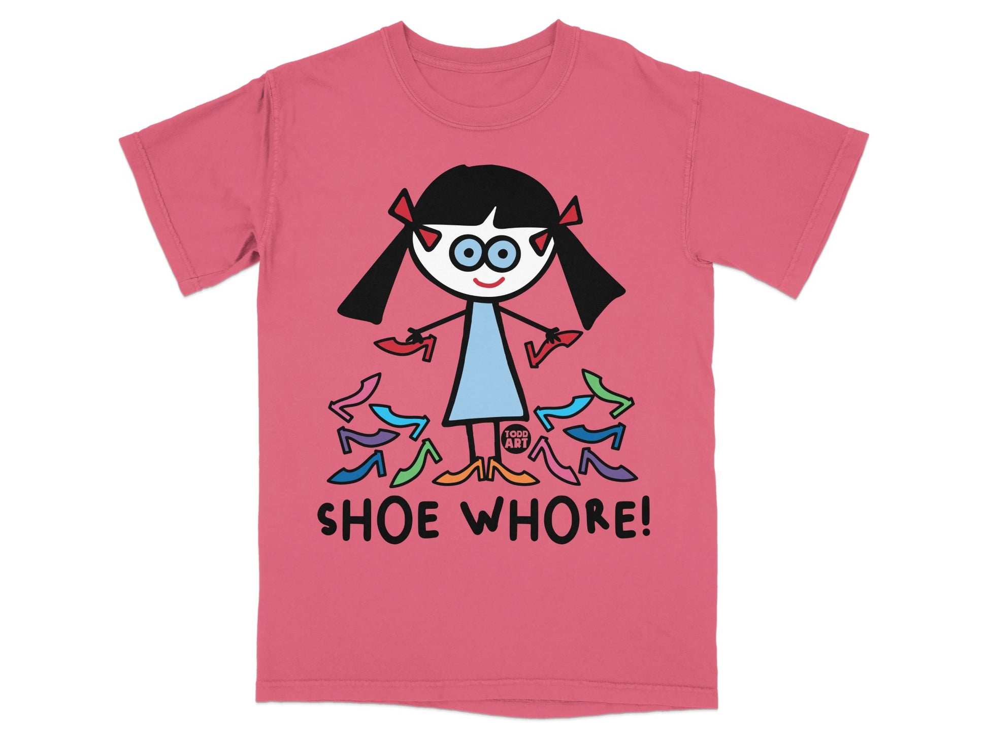 Cartoon Girl with Shoes Graphic Pink T-shirt