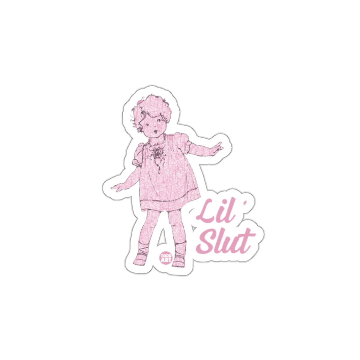 Pink Retro Kid With Lil' Slut Text Sticker
