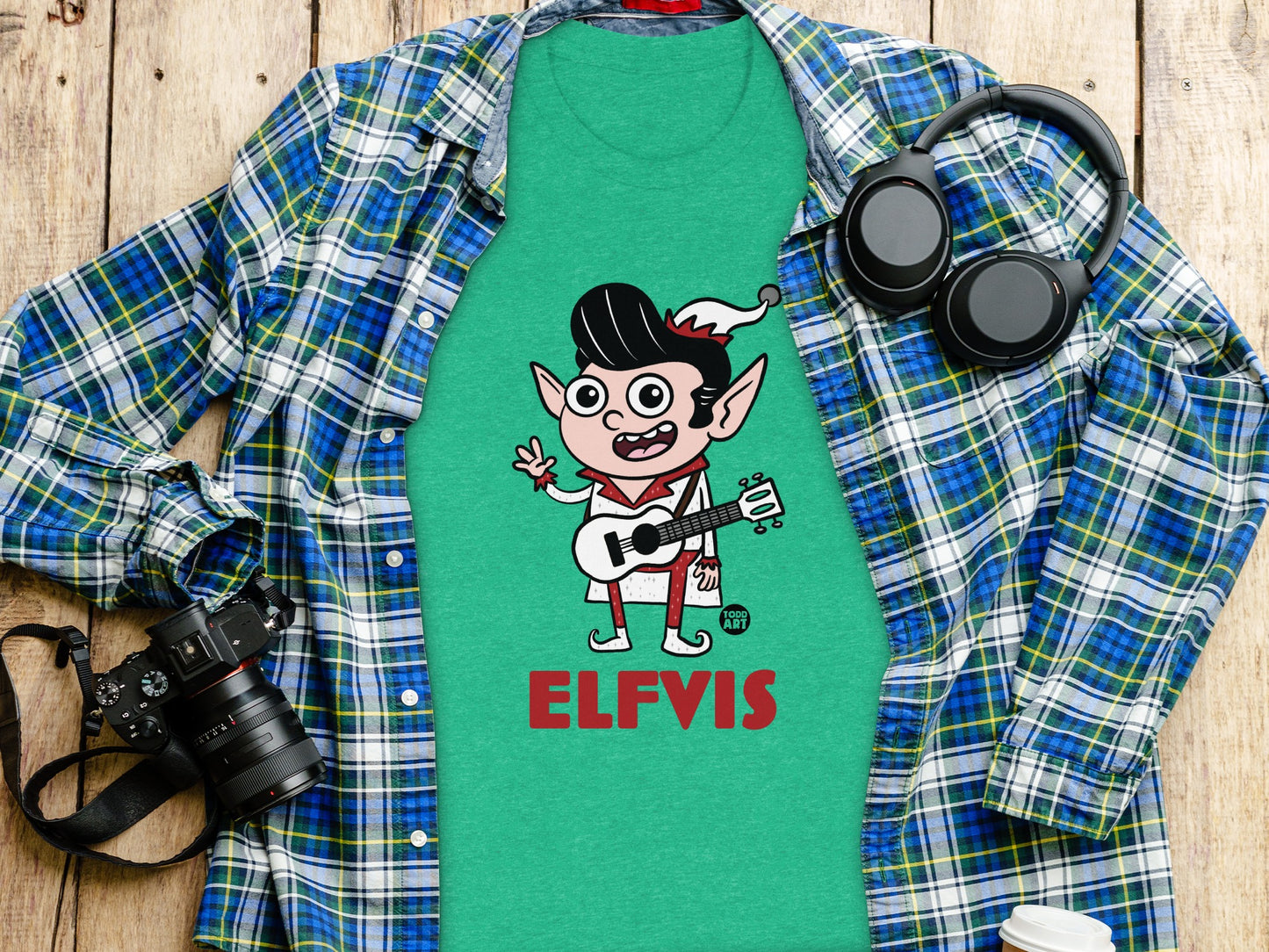 Funny Elf Guitar Playing Character Green T-shirt product