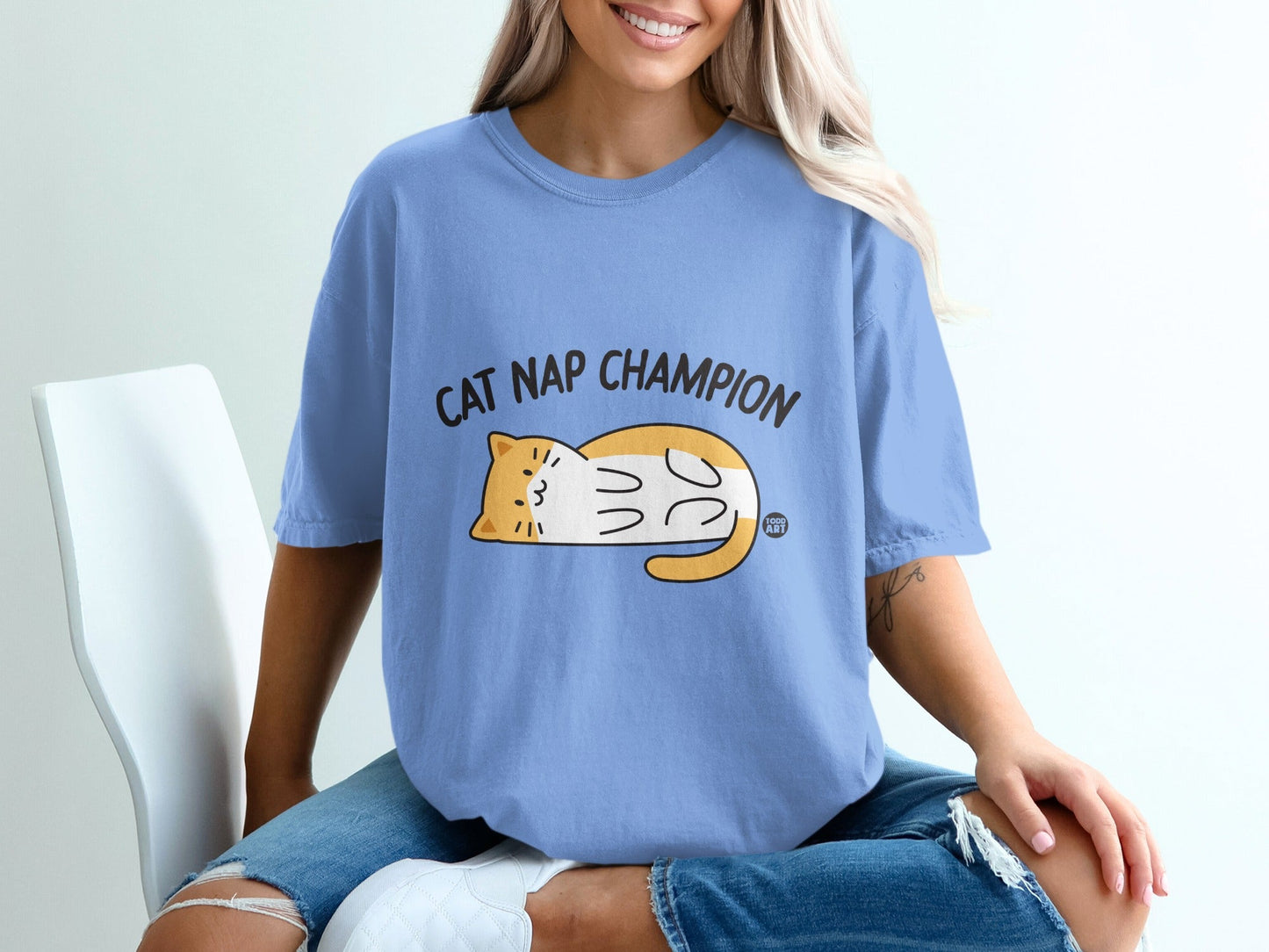 Cat Nap Champion Cute Graphic Tee Shirt