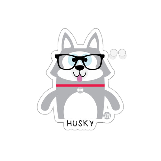 Cute Husky Wearing Glasses Cartoon Sticker Design