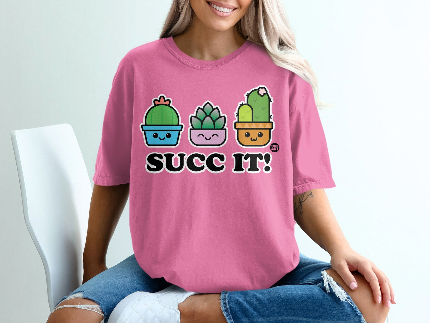 Cute Succulent Cartoon SUCC IT! Graphic Tee Shirt