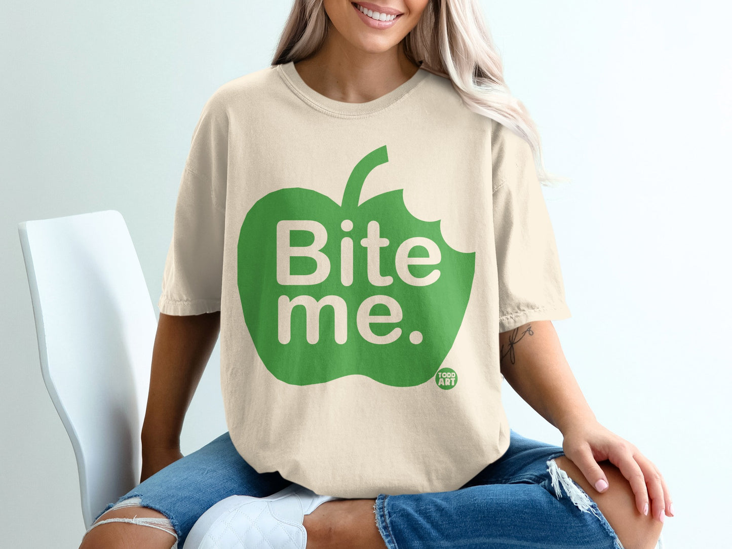 Green Bite Me Apple Design Todd Art Beige product type