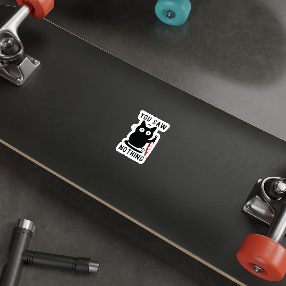 You Saw Nothing Black Cat Sticker Skateboard Product