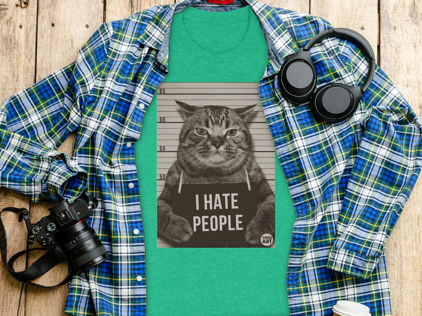 Funny Cat Mugshot I Hate People Graphic Shirt