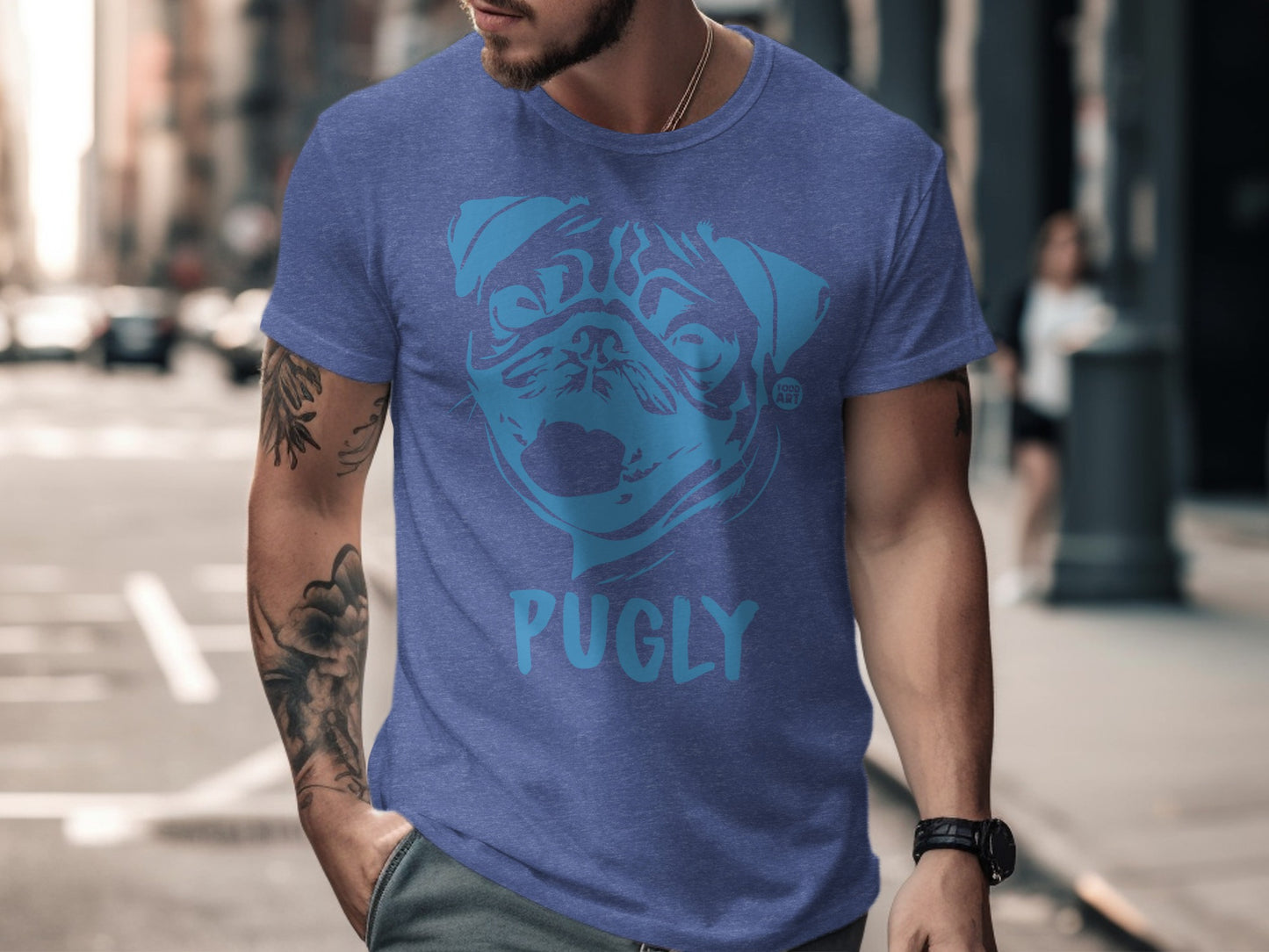 PUGLY Blue T-Shirt with Graphic Dog Print product
