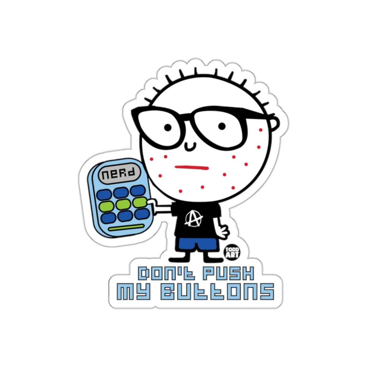 Nerd Cartoon Don't Push My Buttons Sticker