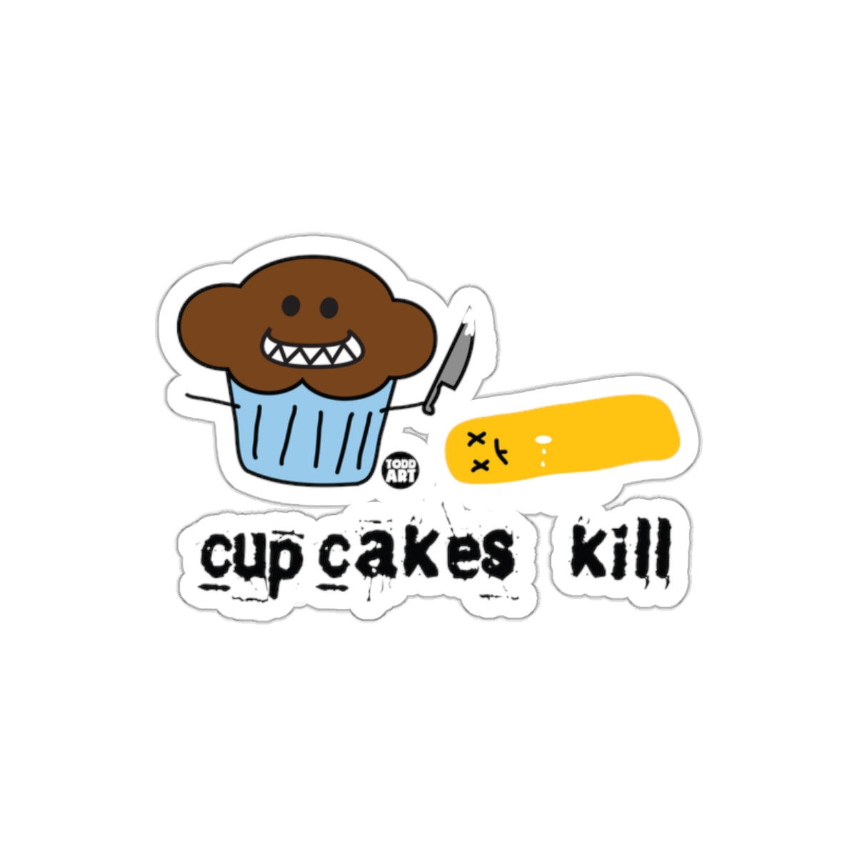 Cupcakes Kill Sticker with Fun Illustrated Design
