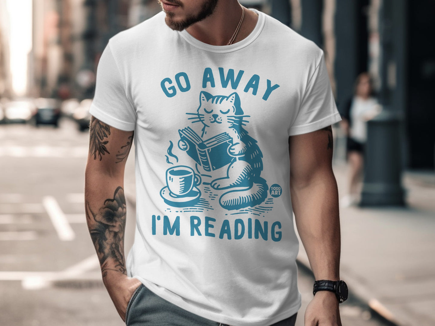 Go Away I'm Reading Cat with Book Men's T-Shirt