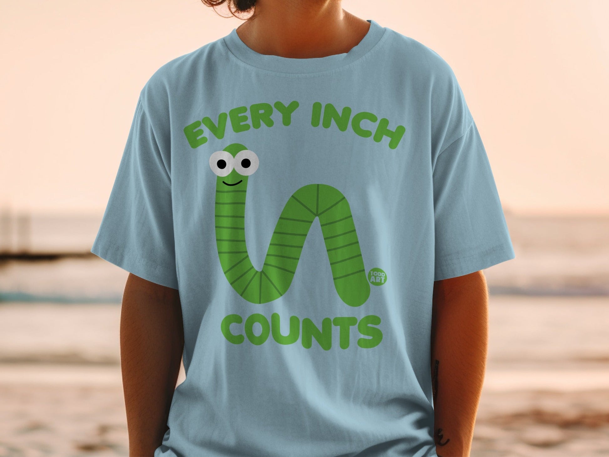 Every Inch Counts Green Worm Graphic T-shirt