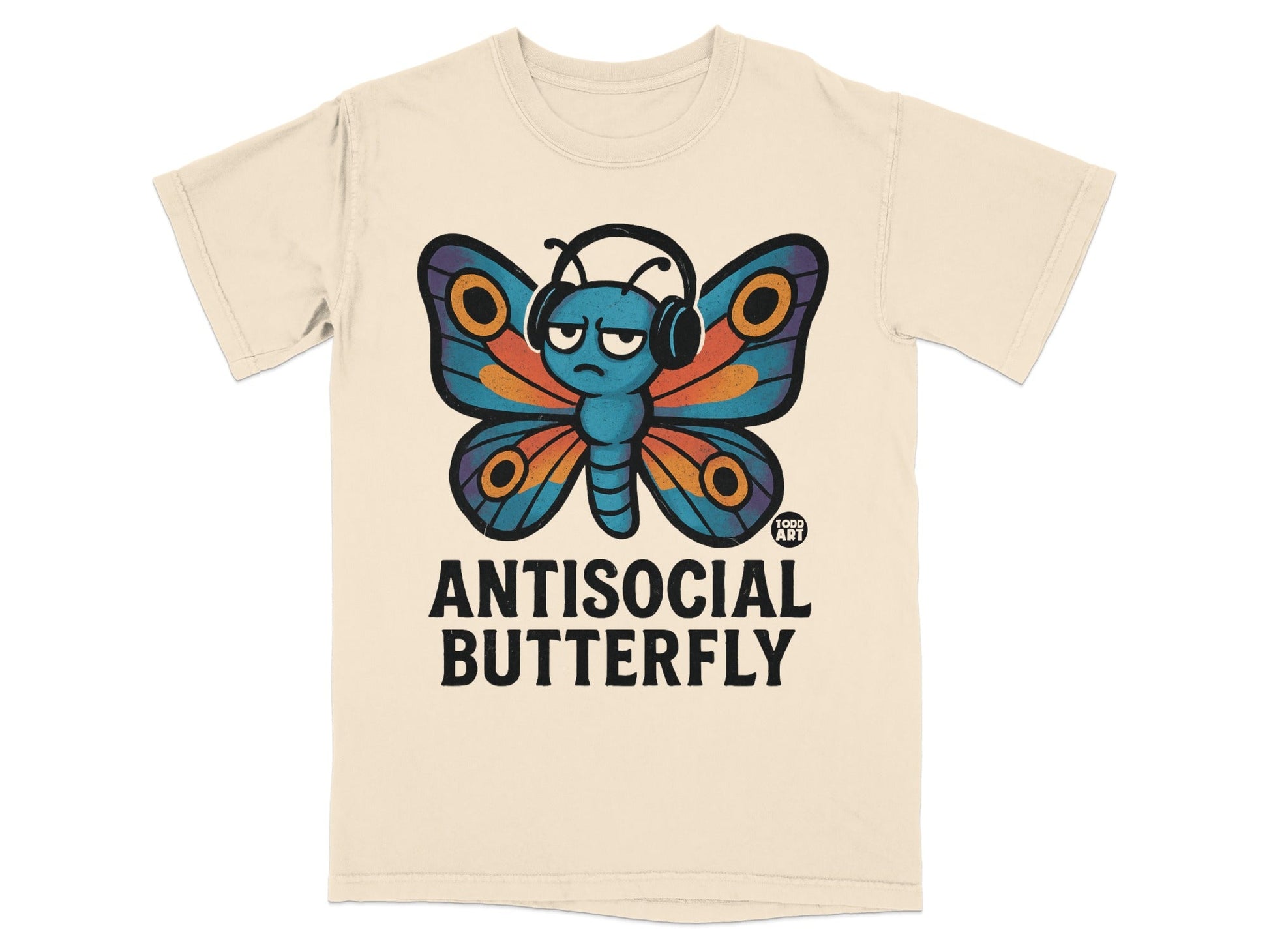 Antisocial Butterfly Graphic Tee with Headphones Design