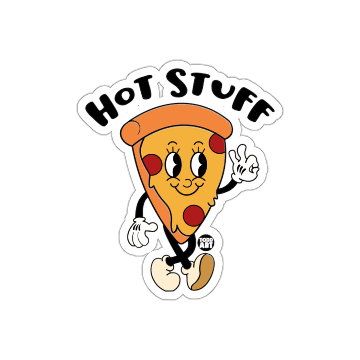 Retro Pizza Cartoon Character with Hot Stuff Text Stickers