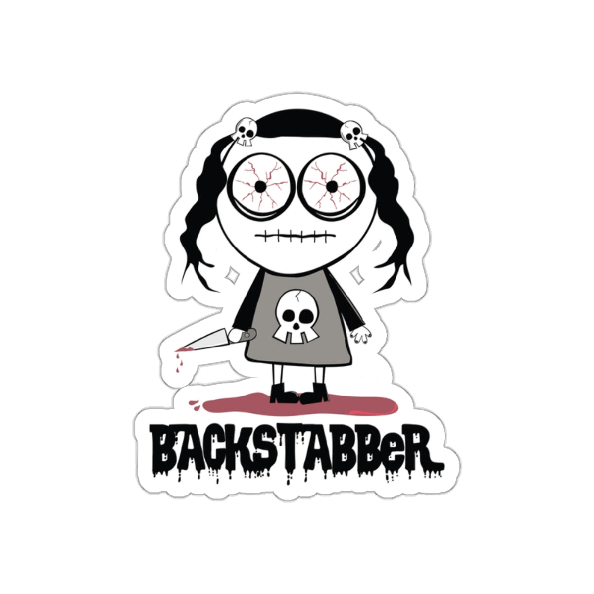 Creepy Doll Holding Bloodied Knife Horror Sticker