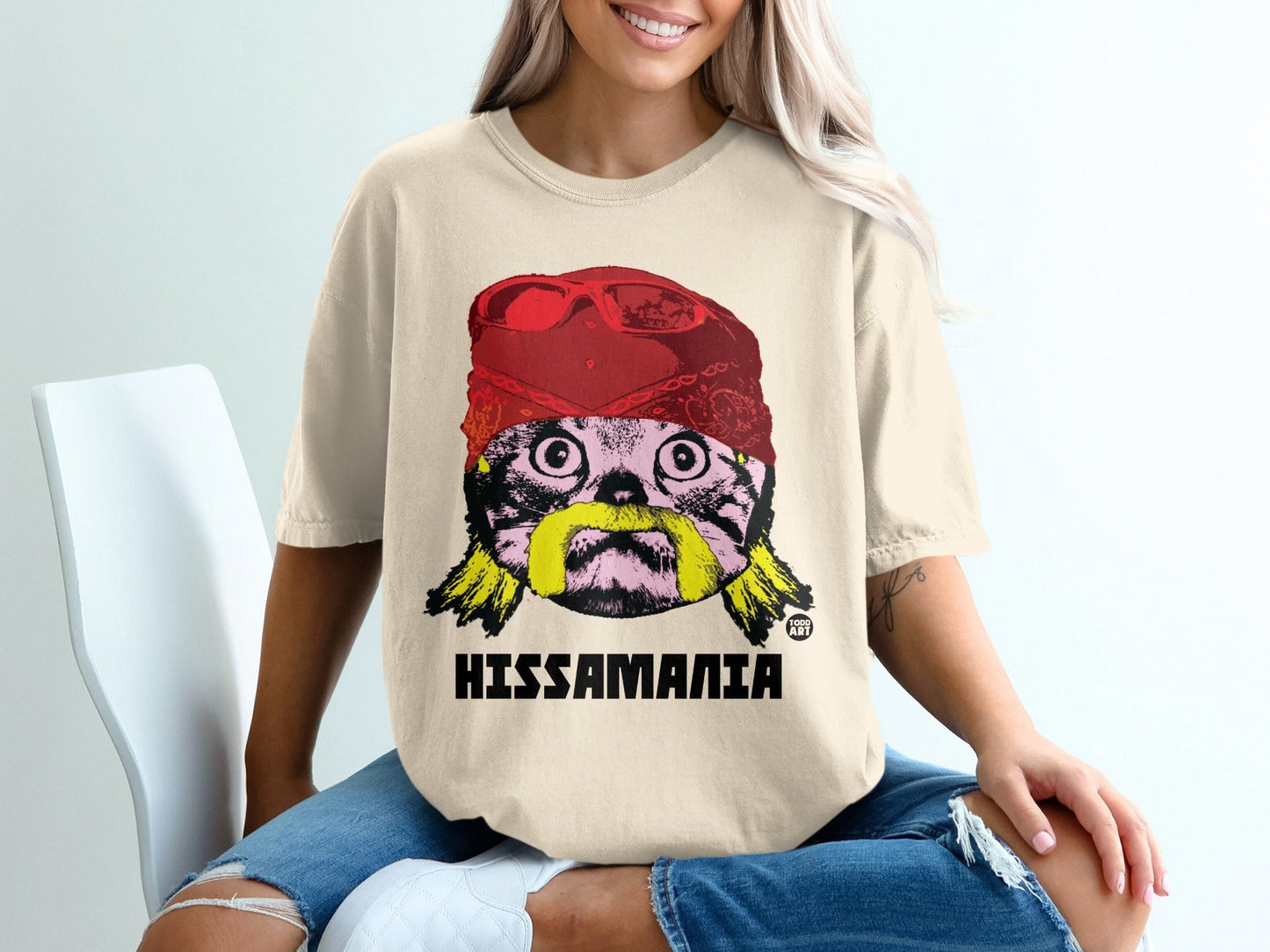 Hissamania Cat in Bandana Graphic T-Shirt
