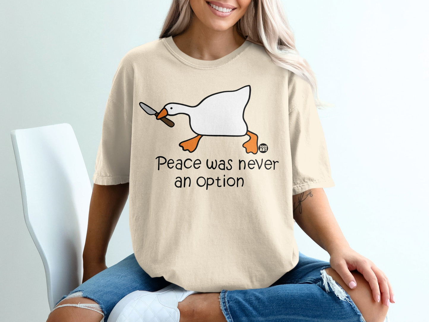 Peace was never an option funny goose graphic tee