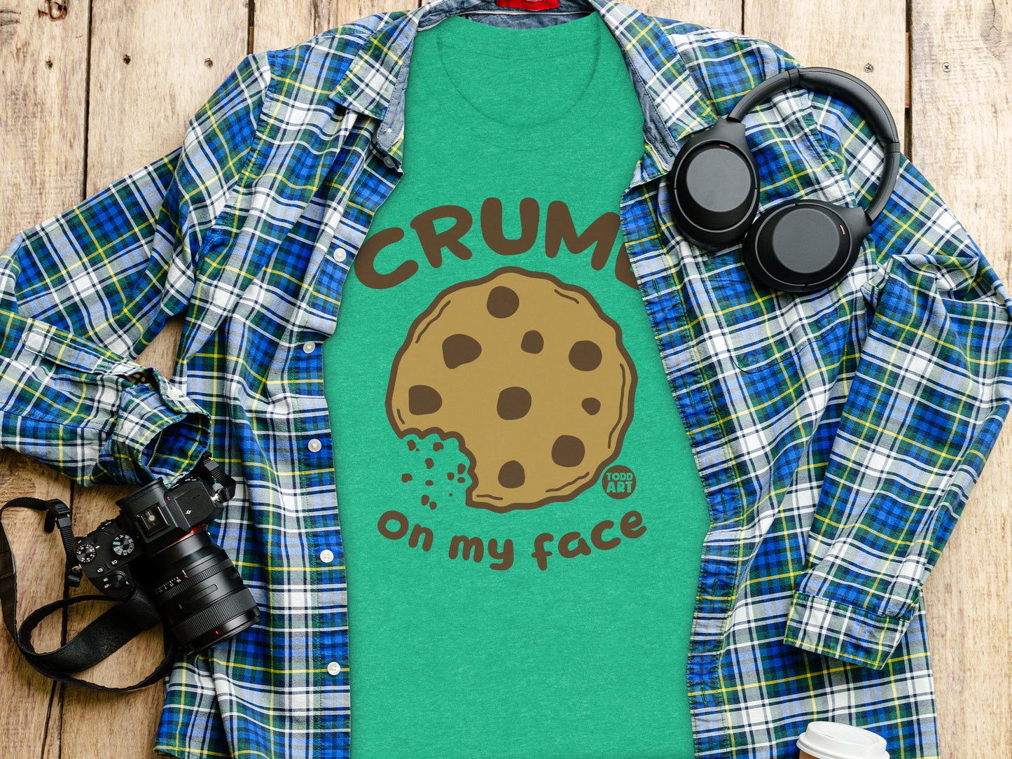 Crumb on My Face Cookie Graphic Green Shirt