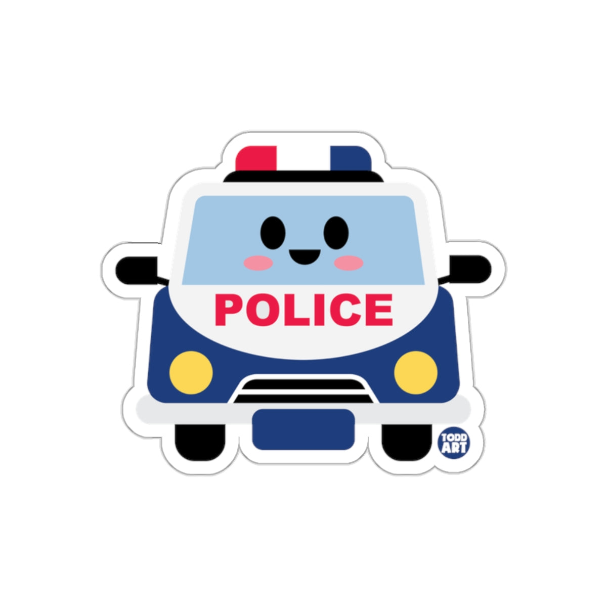 Cute Smiling Police Car with Red and Blue Lights Sticker