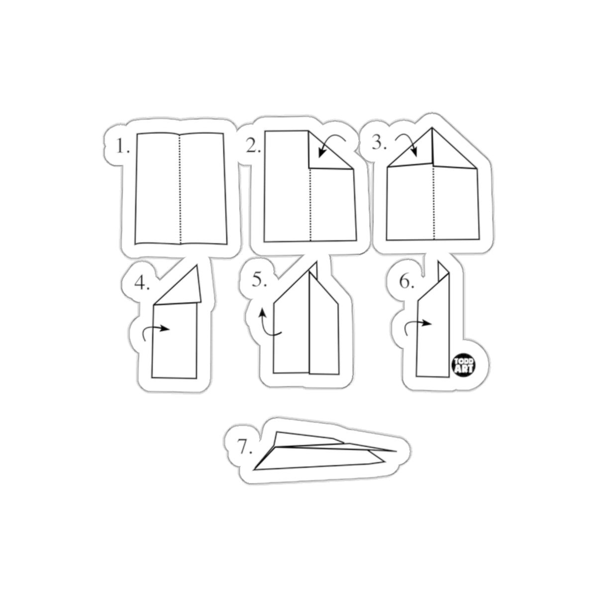 Step-by-Step Paper Airplane Folding Sticker Sheet