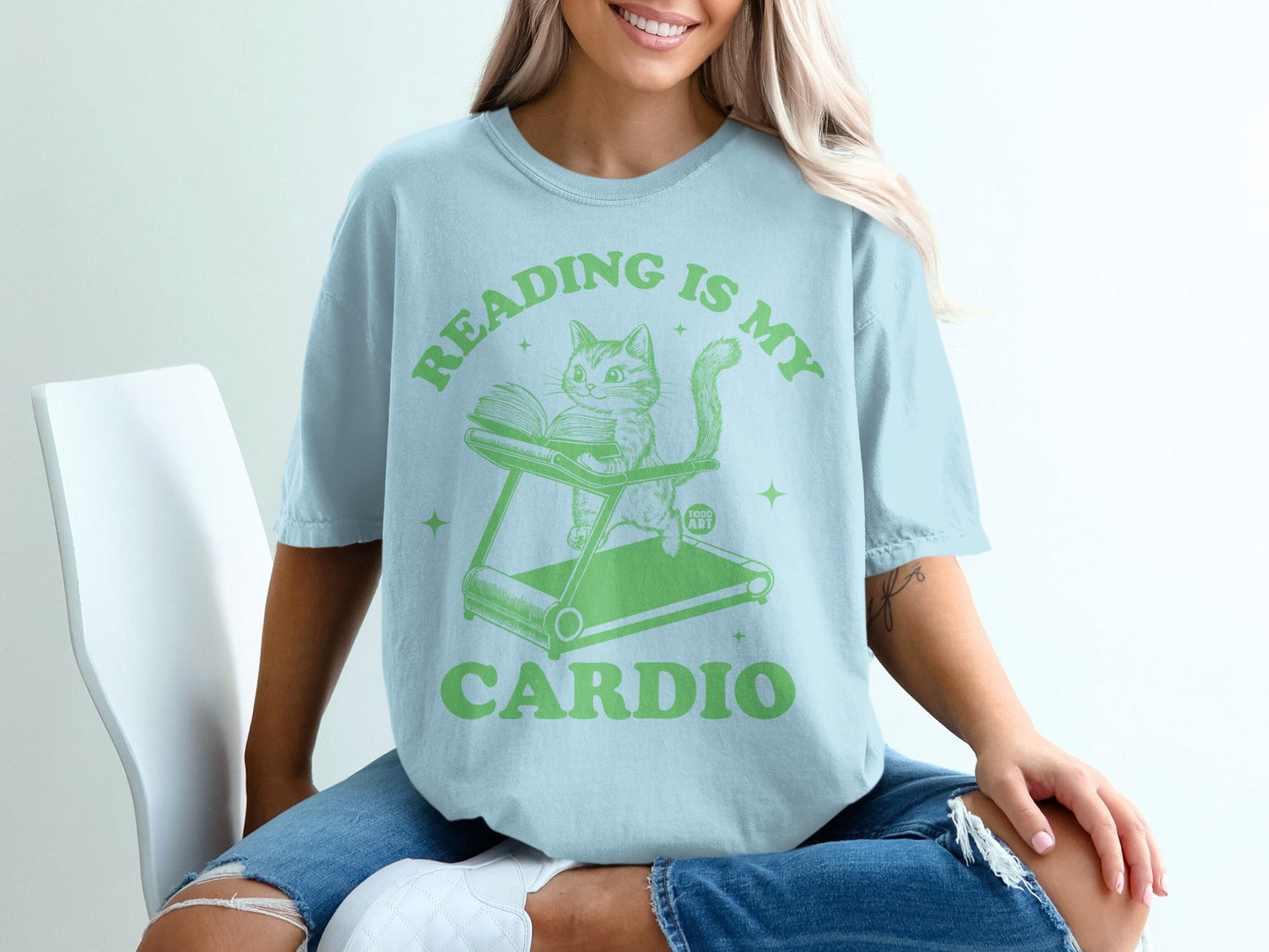 Reading Is My Cardio Cat On Treadmill Graphic Tee