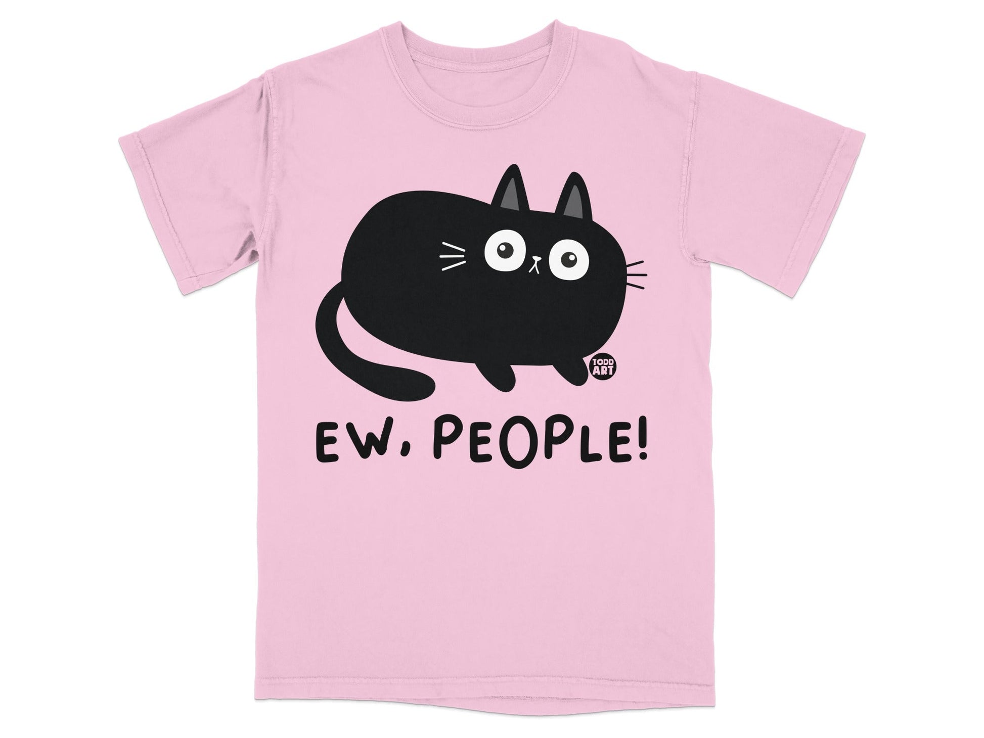 Cute Black Cat Ew People Graphic Pink T-Shirt