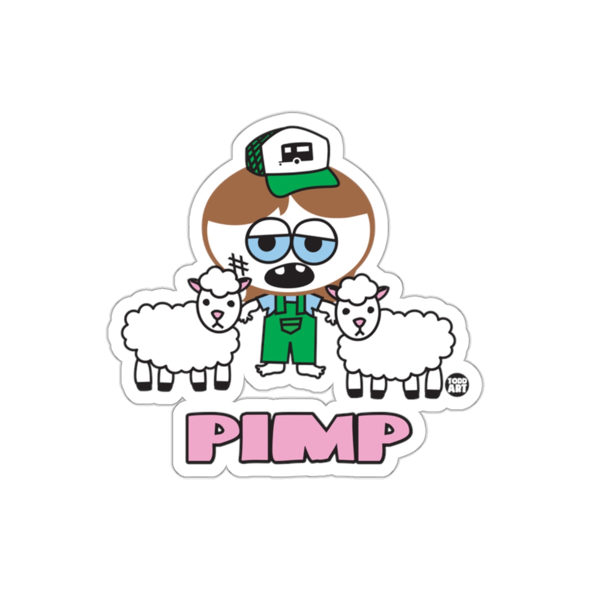 Cartoon Character with Sheep Pimp Sticker