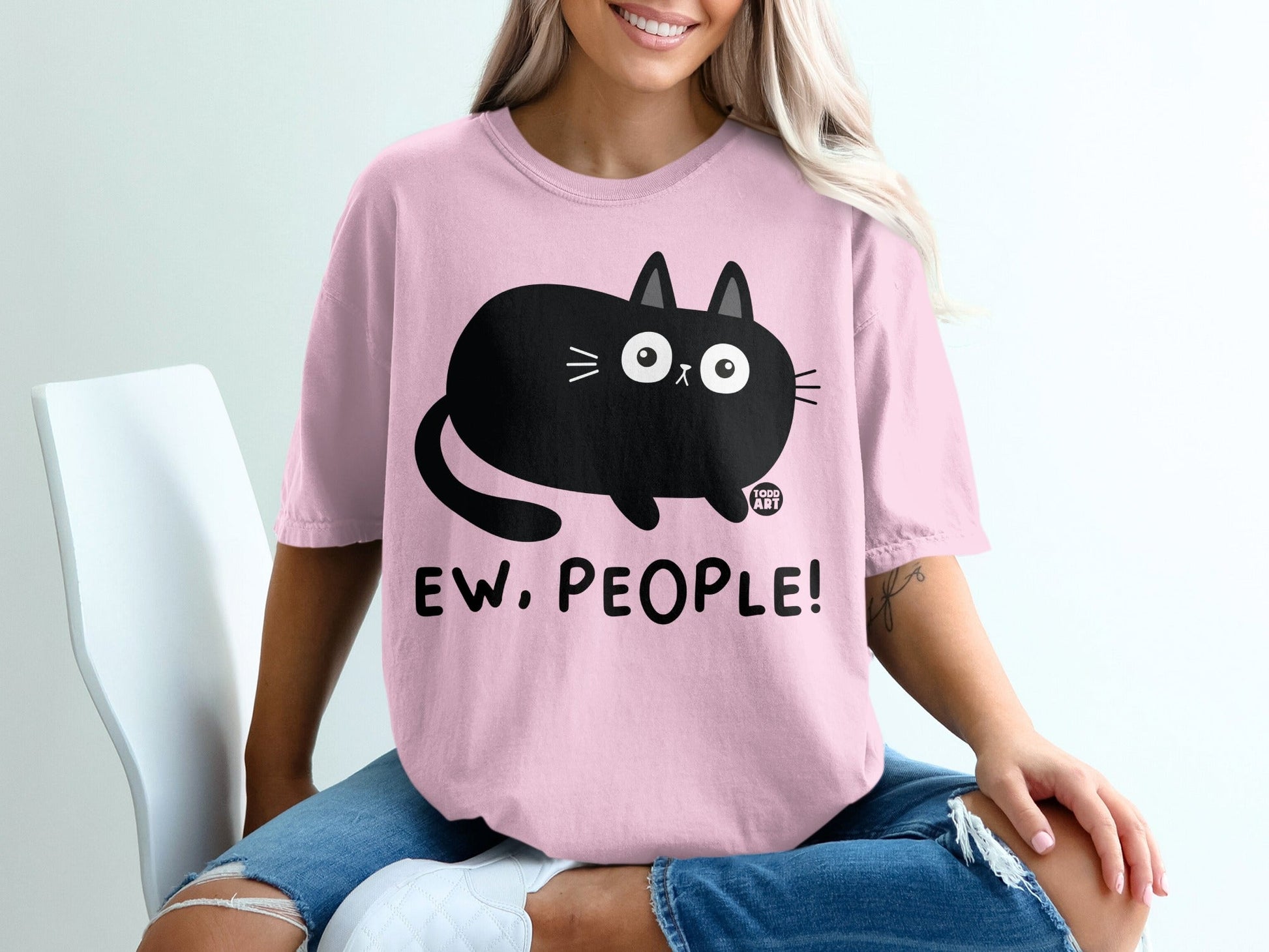 Ew People Cat Graphic Tee Fun Casual Wear T-Shirt