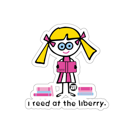 I reed at the liberry cute girl with books sticker