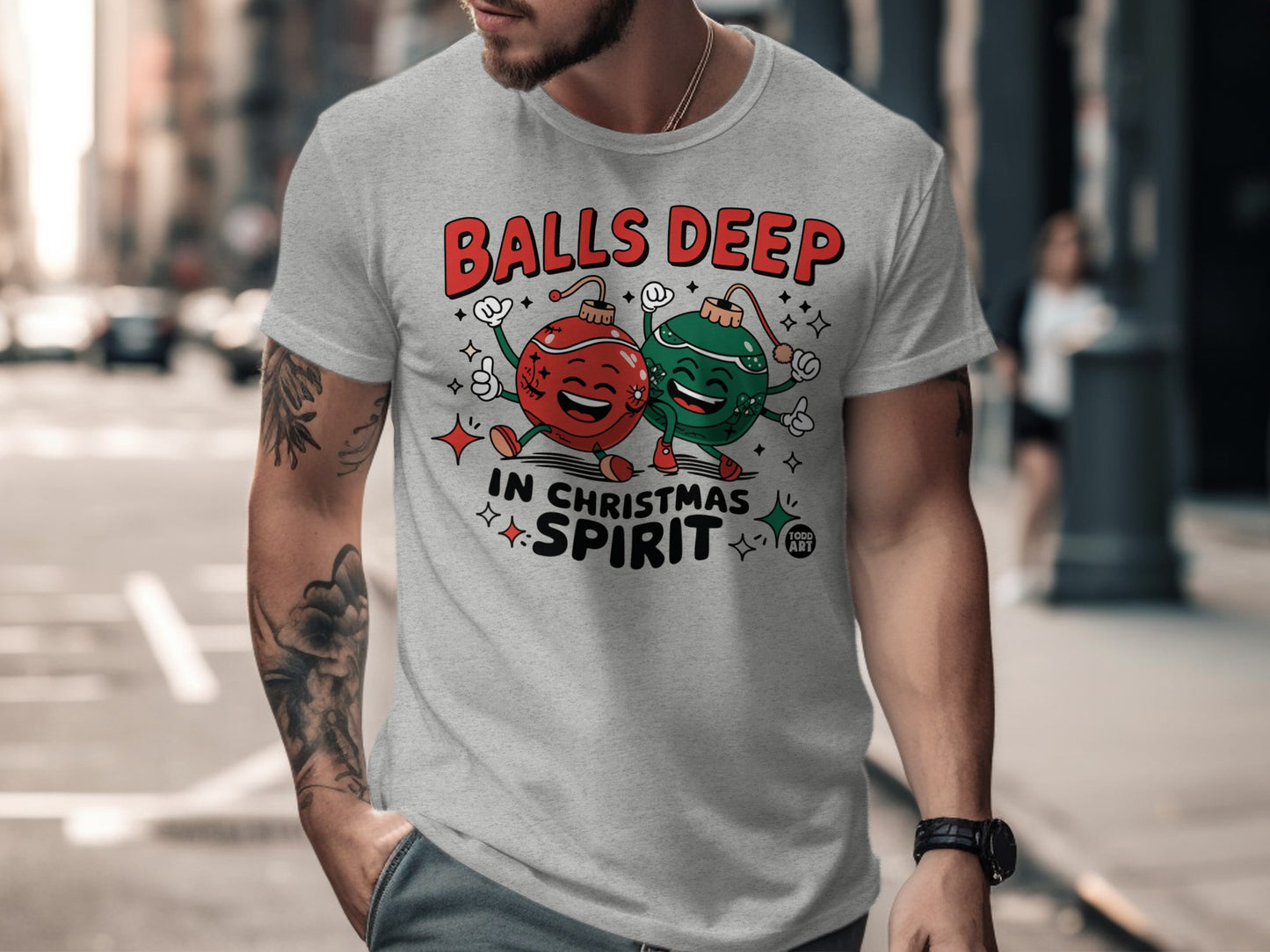 Balls Deep in Christmas Spirit Funny Graphic Tee