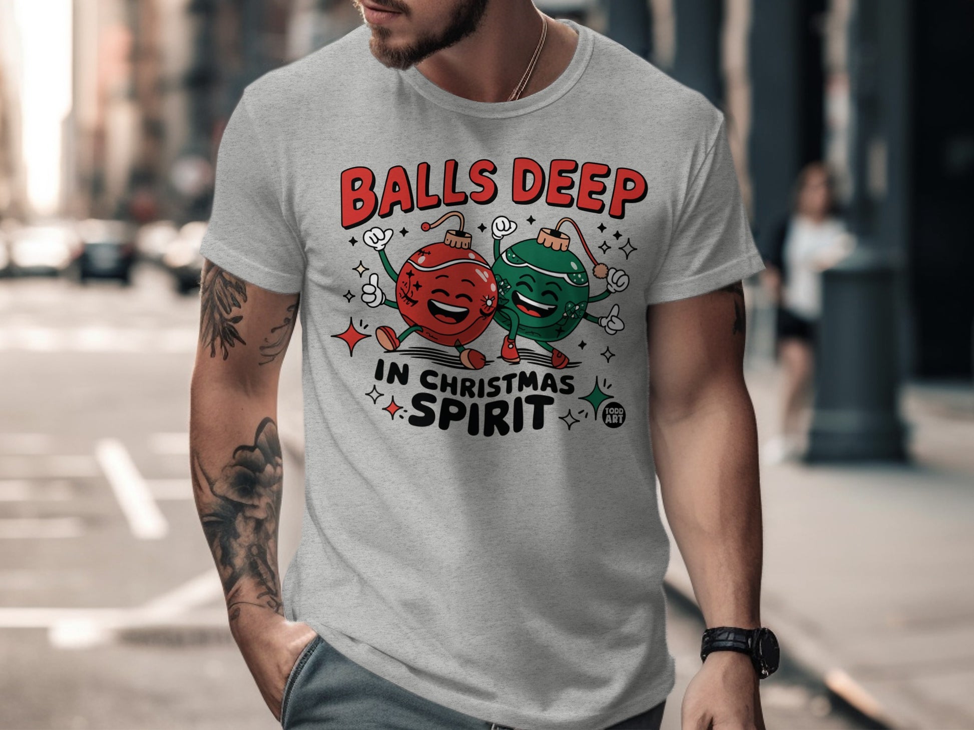 Balls Deep in Christmas Spirit Funny Graphic Tee