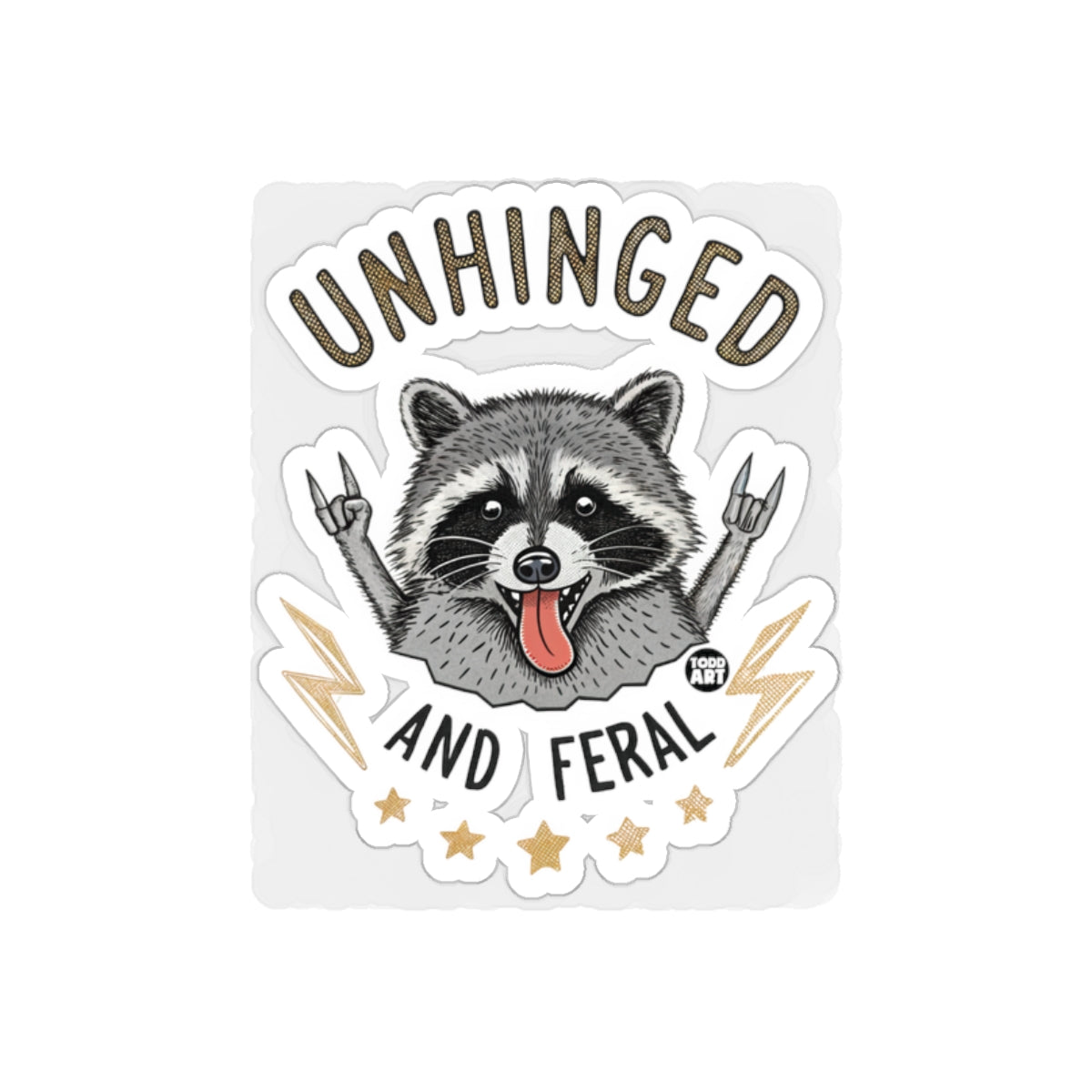 Unhinged And Feral Raccoon Doing Rock Sign Hand Pose Stickers