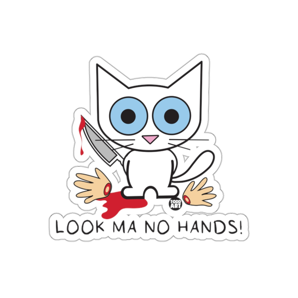Look Ma No Hands Cat Cartoon Sticker Sticker