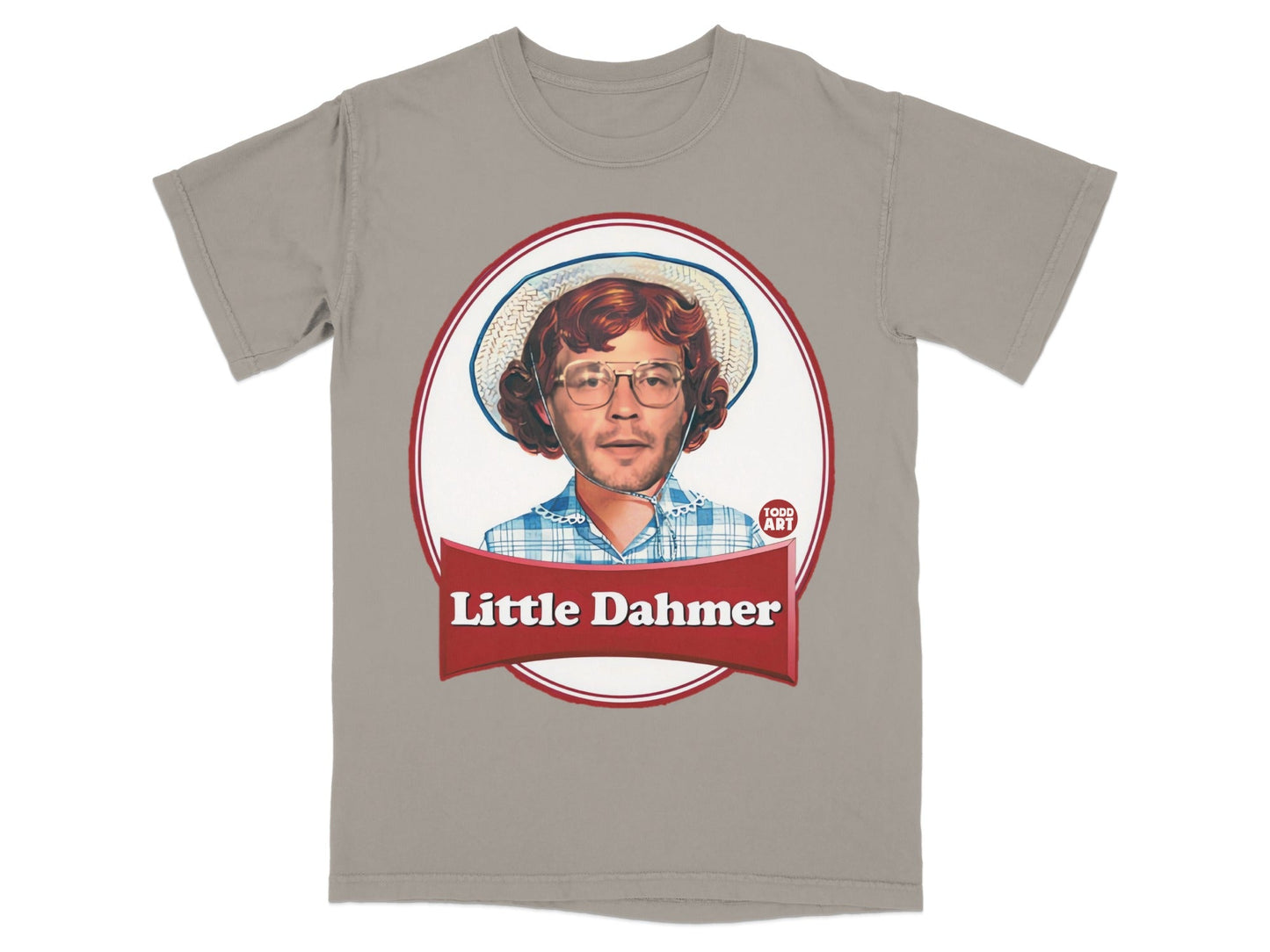 T-shirt with Todd Art graphic featuring a man in a hat and glasses.