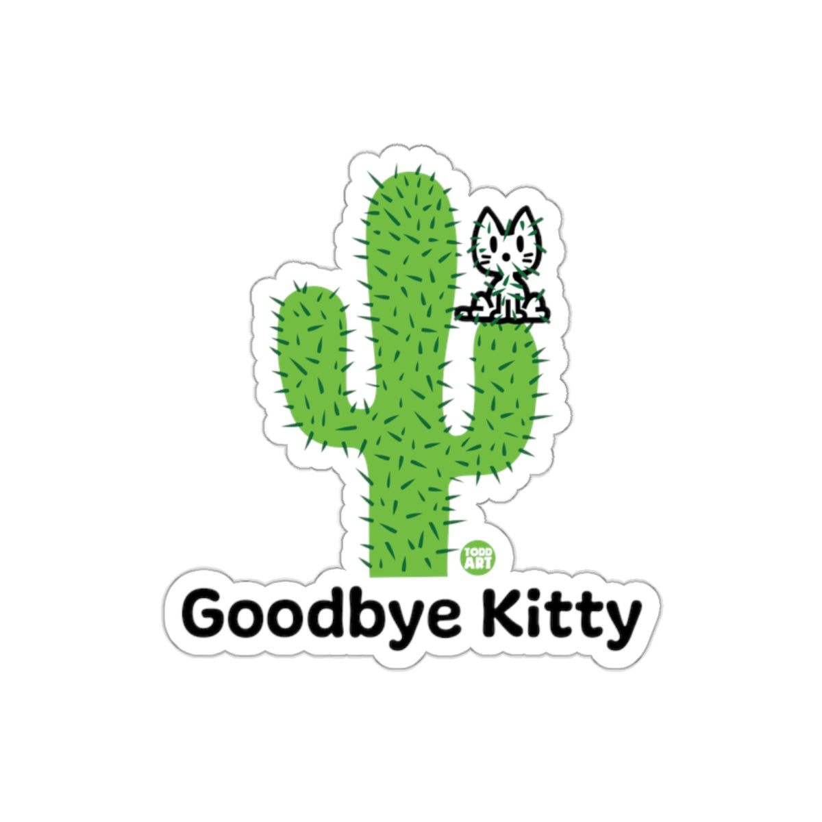 Goodbye Kitty Cactus Sticker with Adorable Cat