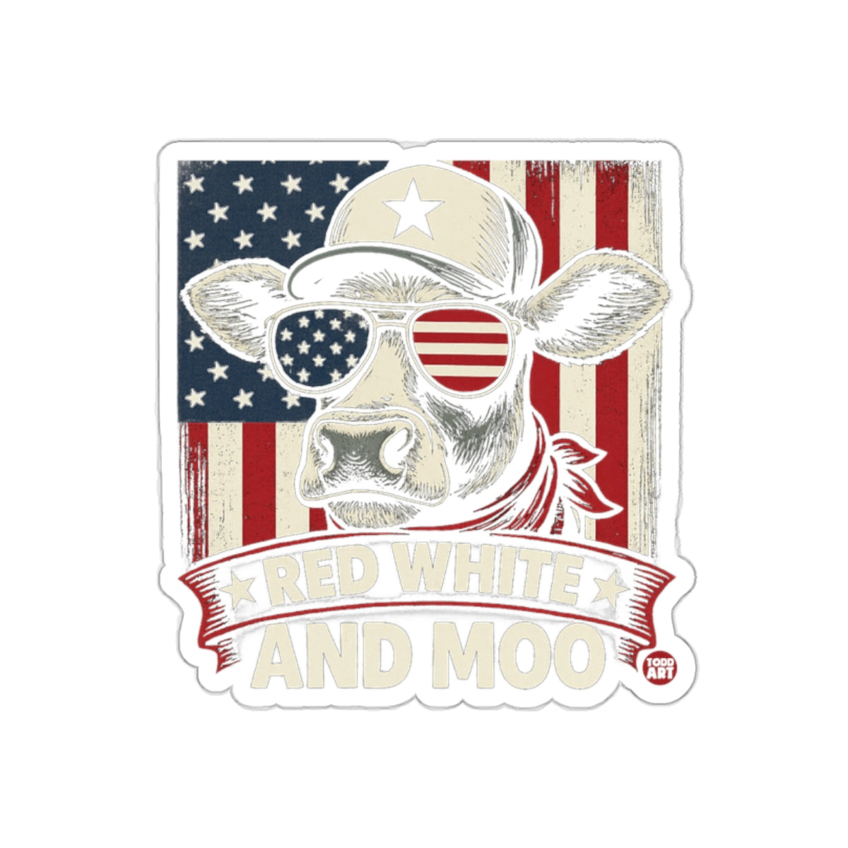 Red White and Moo Patriotic Cow Sticker