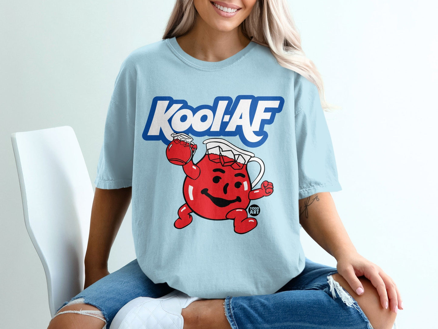 Light blue t-shirt with Kool-Aid character and text "Kool-AF"