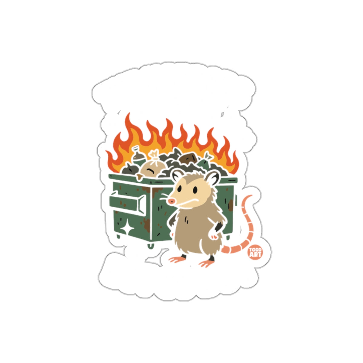 Burning Dumpster Opossum Cartoon Illustration Stickers