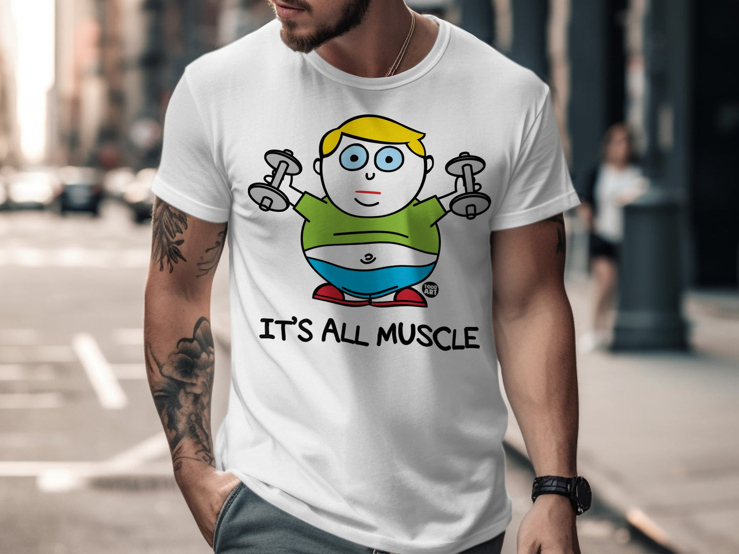 Cartoon Character Flexing with Dumbbells Shirt