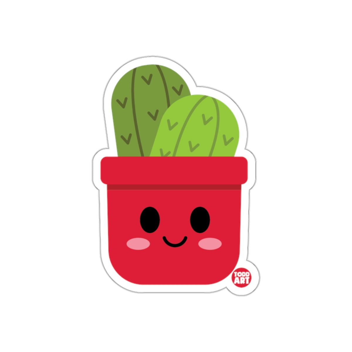 Cute Smiling Cactus Face Sticker in Red Pot Design