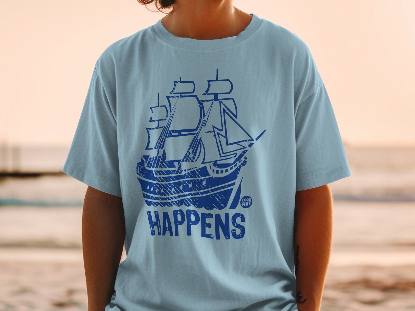 Nautical Ship Happens Graphic Tee Shirt Casual Top